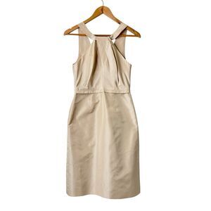 J Crew Gracie Silk Taffeta Halter Sheath Dress Champagne 0 Bridesmaid Cocktail